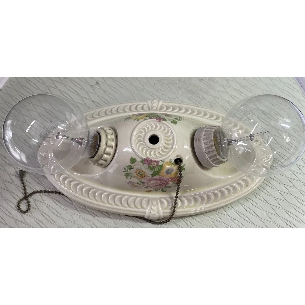 Antique 2 Lightbulb Flush Mount Ceiling Porcelain Light 11x7